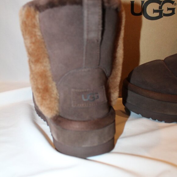 UGG WOMEN'S CHILLAPEAK CLASSIC SHORT SUEDE SHEARLING LINED BOOTS BROWN - Picture 6 of 8